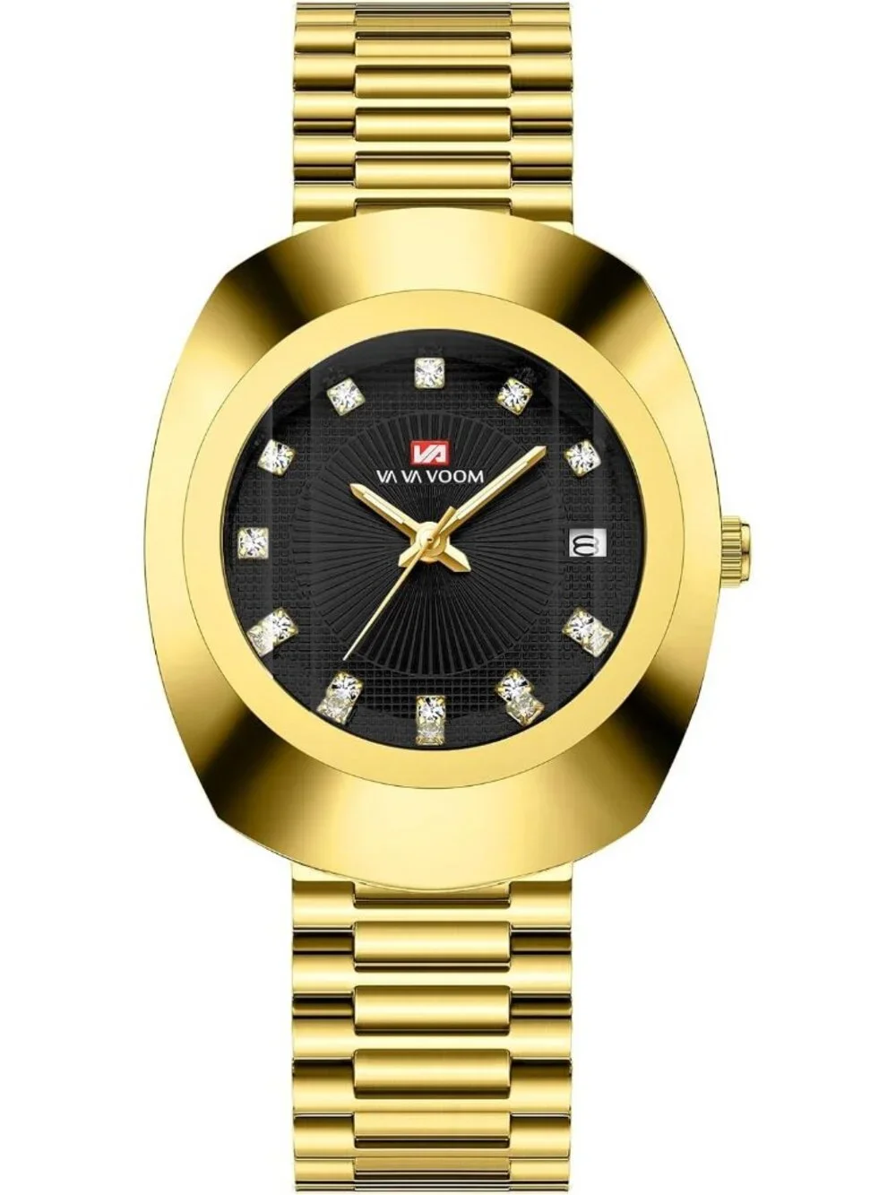 Men's Gold Black Casual Stainless Steel Oval Style Waterproof Quartz Wrist Watch